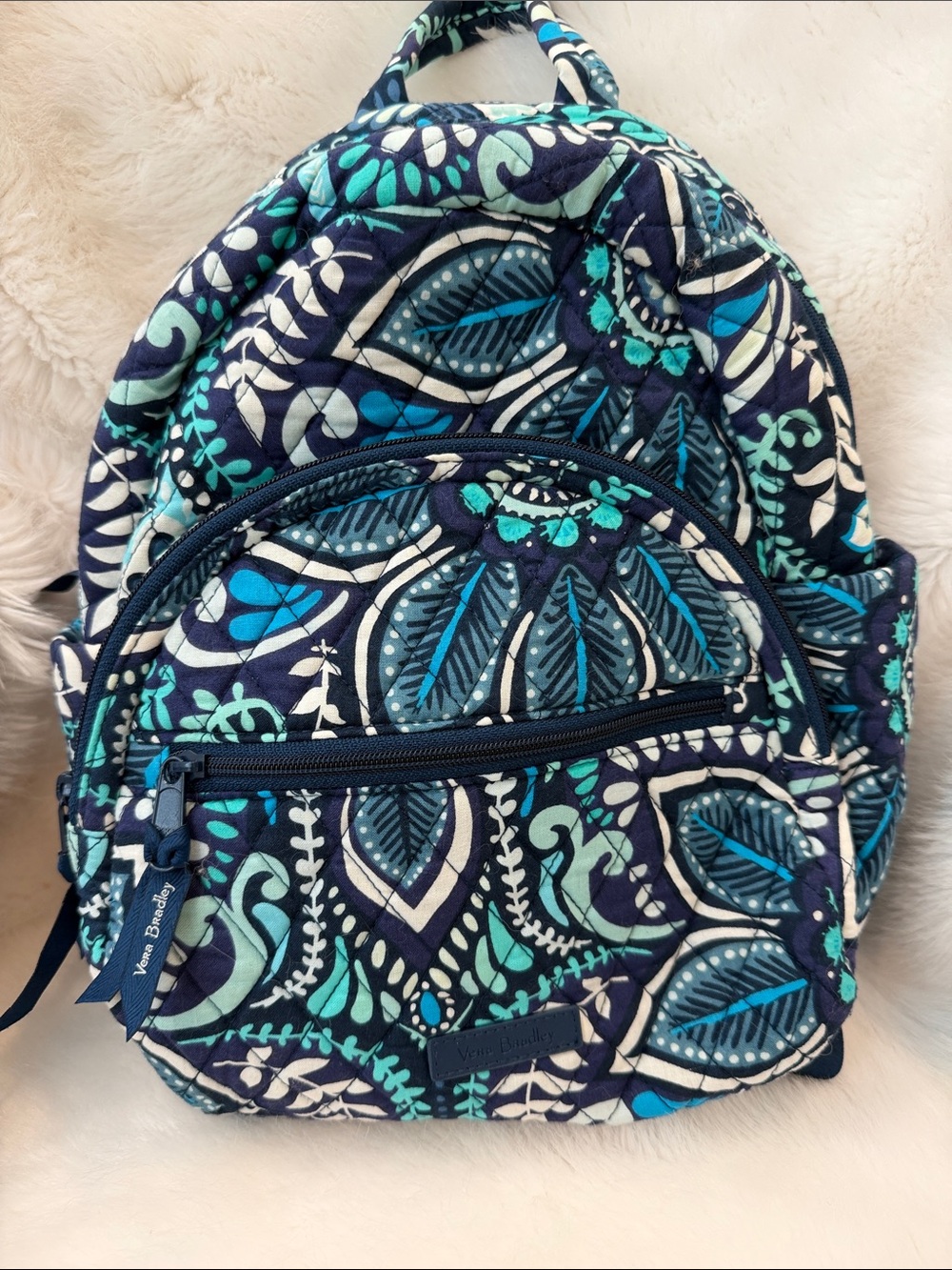Vera Bradley Quilted Navy, Teal & White Paisley Backpack